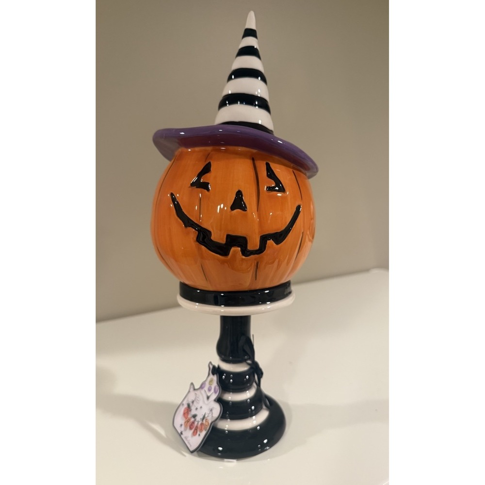 Blue Sky Halloween Vintage Pumpkin On Pedestal NWT
